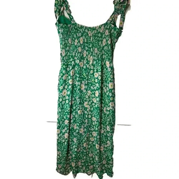 Wayf Size Large Green Floral Faux Wrap Dress With Tie Shoulders - Picture 3 of 9